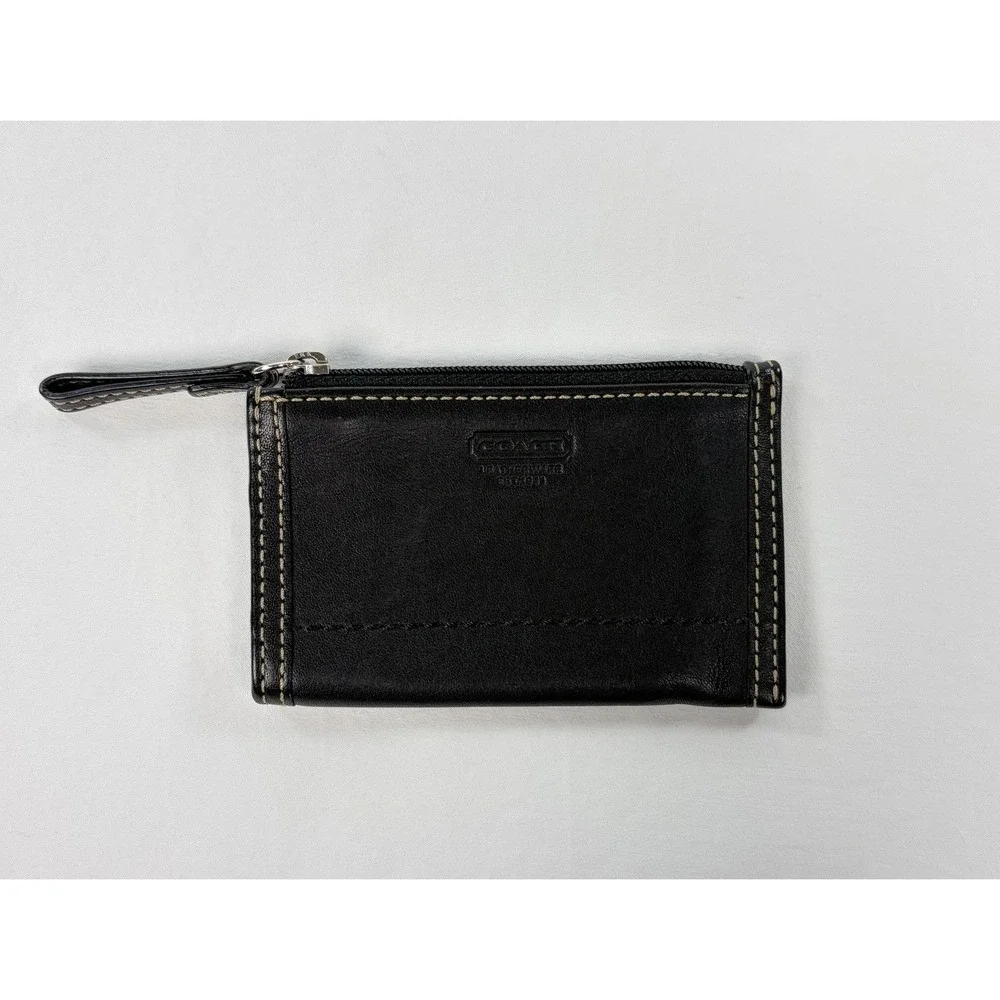 COACH Vintage Black Leather Mini Skinny ID Case Zip Wallet Card Holder Pouch